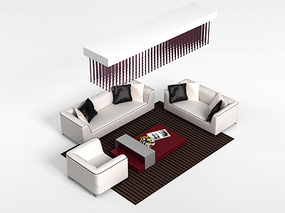 3d现代简易沙发茶几组合模型