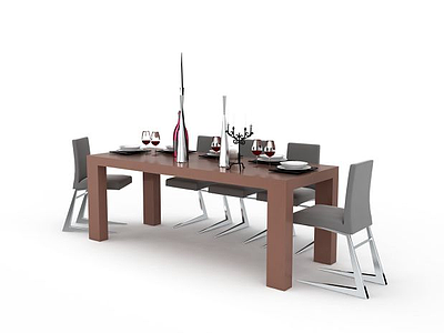 3d西式简约餐桌餐椅组合免费模型