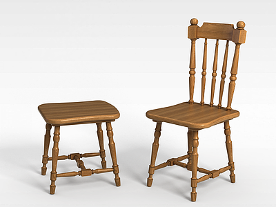 欧式小木椅模型3d模型