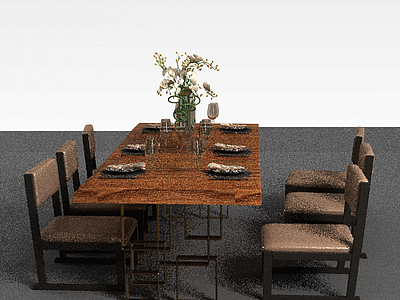 3d现代中式餐桌椅模型