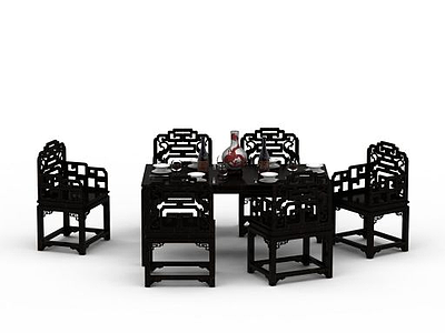 3d古典餐桌椅模型