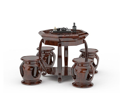 实木餐桌椅模型3d模型
