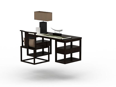 书房实木写字桌子模型3d模型