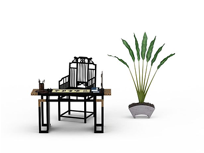 中式书桌椅模型3d模型