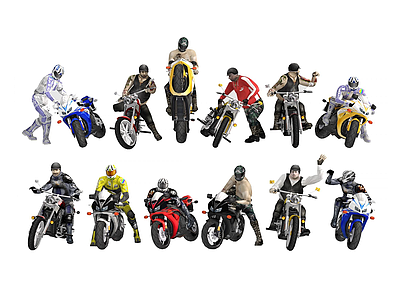现代骑摩托车人物模型