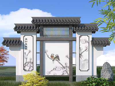 3d中式古建景墙模型