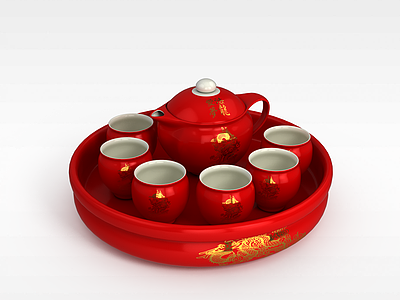 3d中式新年茶具模型