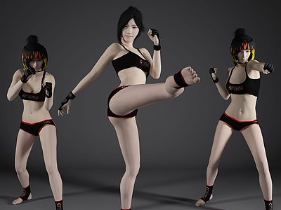 3d现代风格拳击美女人物模型