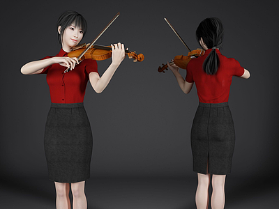现代风格小提琴美女人物3d模型