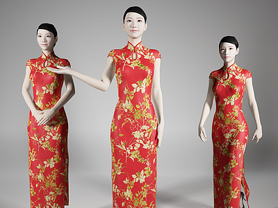 现代风格旗袍美女人物3d模型