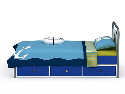 3d蓝色儿童床免费模型
