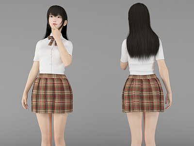 现代风格jk制服美女人物3d模型