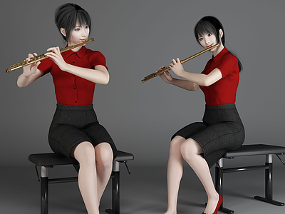 现代风格吹笛子美女人物模型3d模型