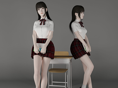 现代风格JK制服美女人物模型3d模型