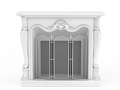 3d欧式白色雕花壁炉免费模型