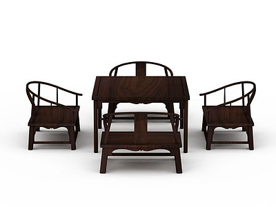 3d实木桌椅模型