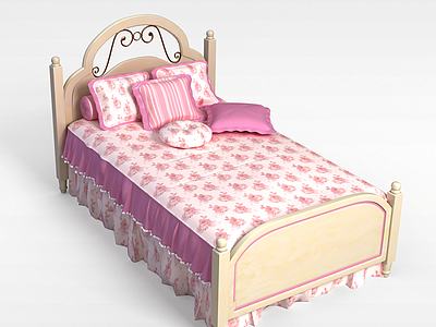 3d粉色单人床模型