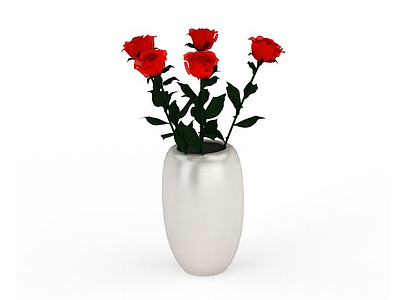 3d红色玫瑰花瓶免费模型