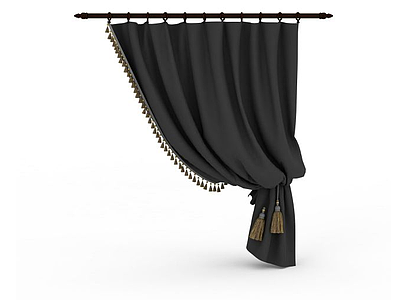 3d豪华黑色窗帘免费模型