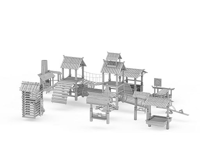 3d古代木质亭子免费模型