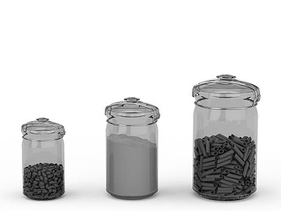 3d透明玻璃罐组合免费模型