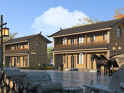 3d中式别墅农村民居模型