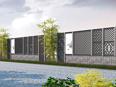 新中式景墙，围墙模型3d模型