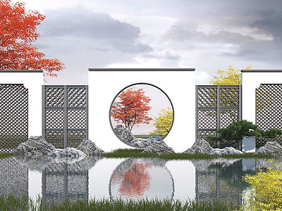 新中式园林景墙模型3d模型
