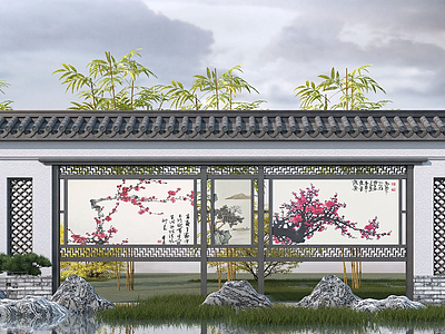 中式景墙宣传栏模型3d模型