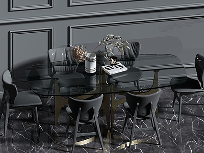 3d现代灰色餐厅桌椅模型