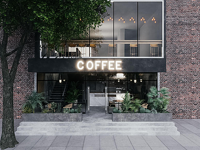 3d咖啡厅门头模型