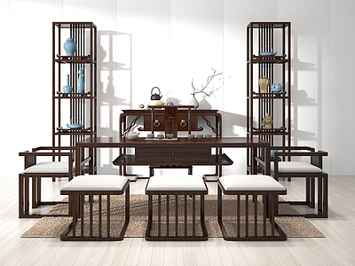 新中式茶桌椅组合3d模型