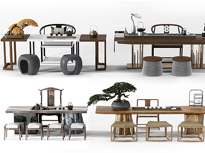 新中式茶桌椅模型3d模型