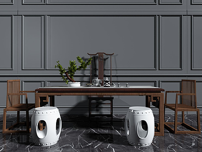 新中式餐桌椅模型3d模型