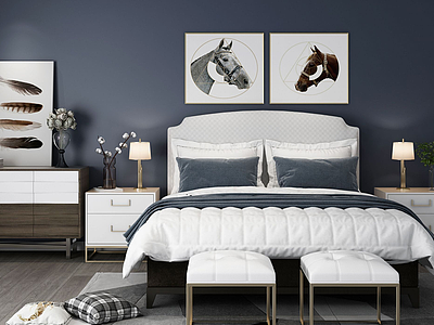 3d现代软装卧室床模型