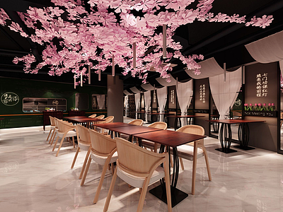 3d樱花主题餐厅模型