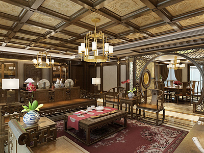 3d中式古典客厅模型