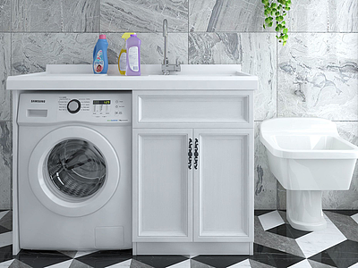 3d现代洗衣机洗手台组合模型