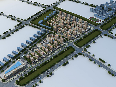 3d规划住宅办公鸟瞰模型