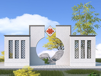 3d新中式景观墙模型