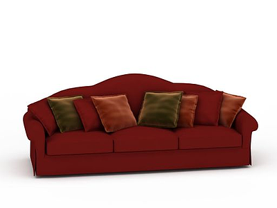 红色多人沙发模型3d模型