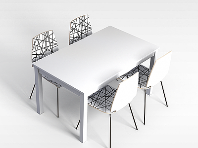 3d四人桌椅模型