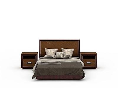 3d褐色实木床免费模型