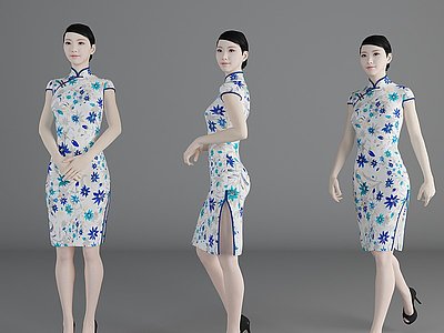 现代风格旗袍美女人物模型3d模型