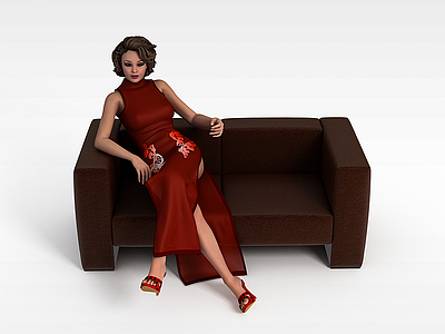 3d红色旗袍女人模型