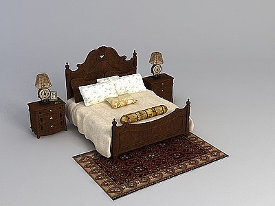 3d雕花木床免费模型