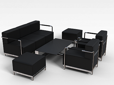 3d黑色沙发茶几组合模型