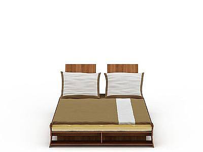 3d实木双人床免费模型