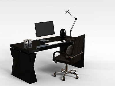 3d现代黑色办公桌模型