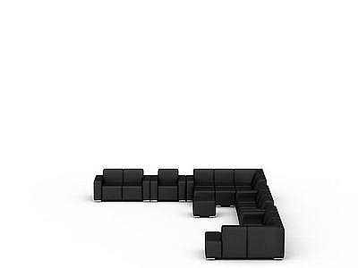 3d黑色U型沙发免费模型
